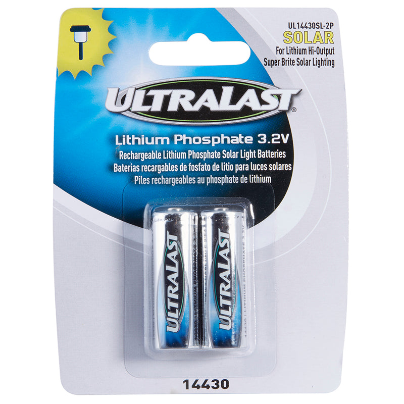 2 Pack of Ultralast LiFePO4 14430 Size Rechargeable Battery