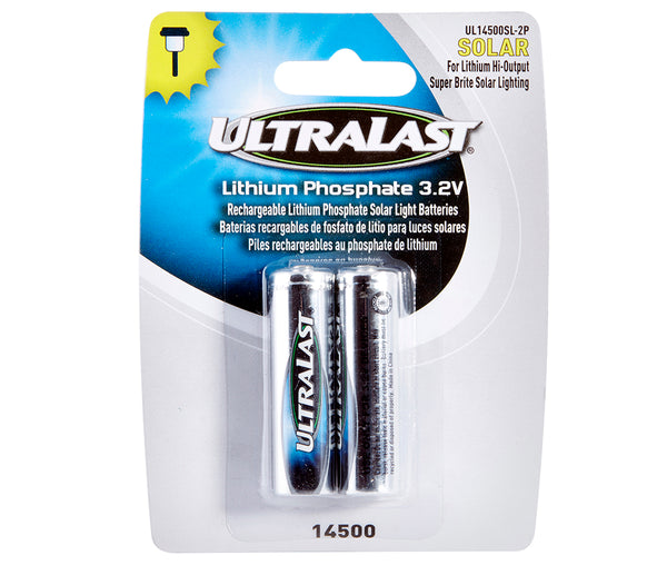 2 Pack of Ultralast LiFePO4 14500 Size Rechargeable Battery