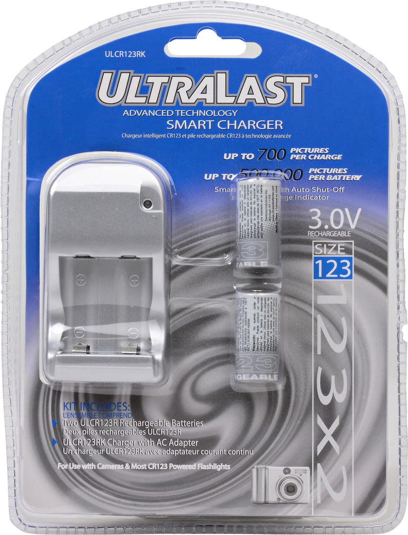 Ultralast Rechargeable CR123A Battery and Charger Kit
