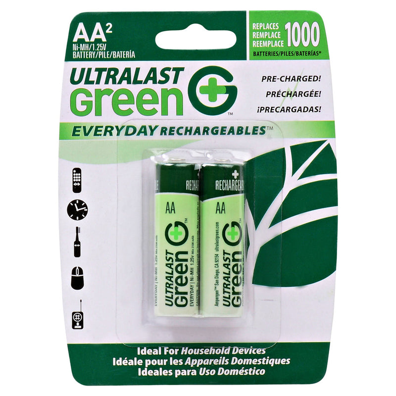 Ultralast 2 Pack AA NiMh Everyday Rechargeable Batteries